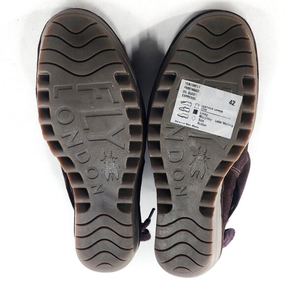 FLY LONDON NWOB Yebi Suede Platform Wedge Lace Up Bootie Espresso - Picture 7 of 7